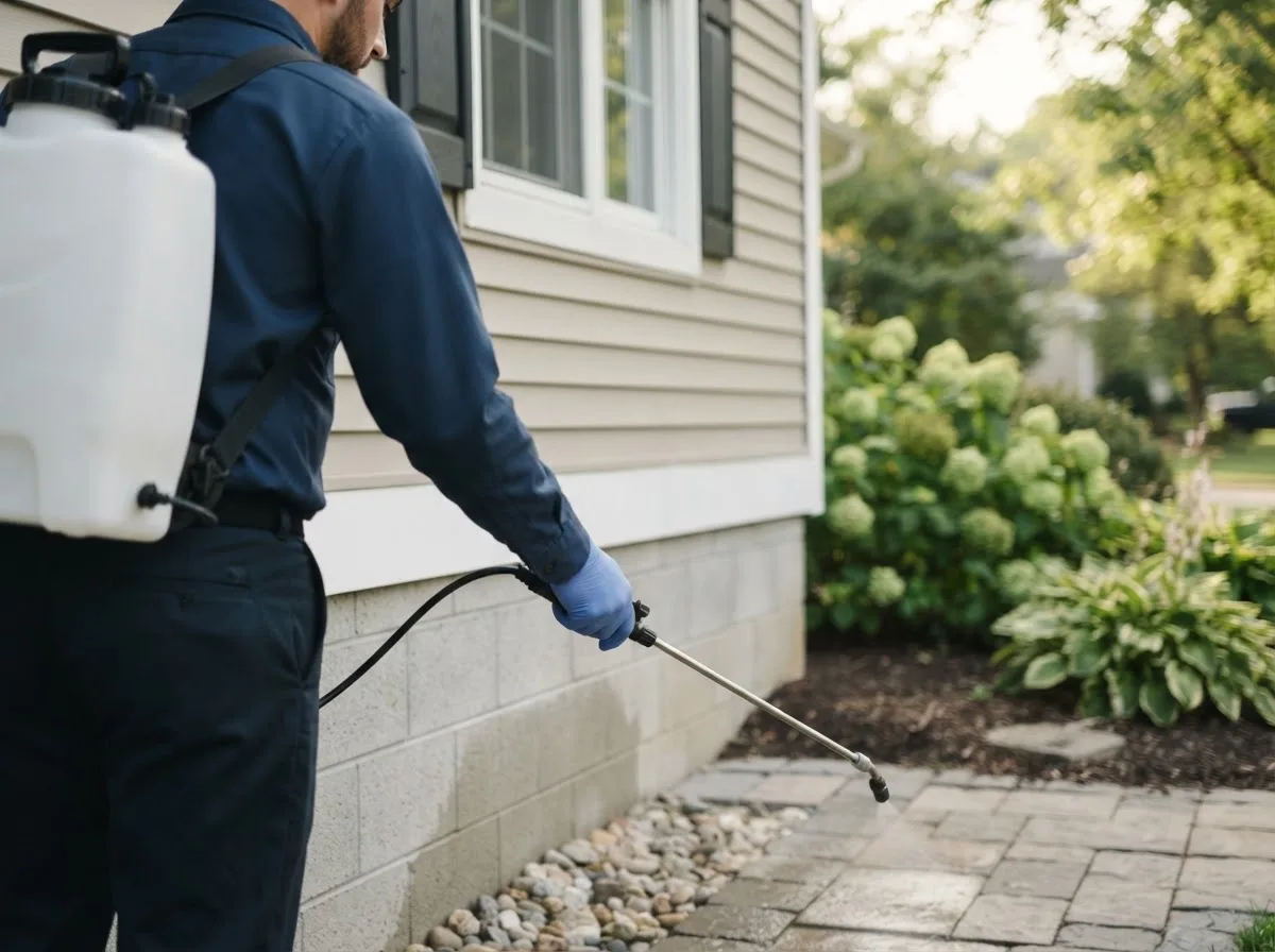 Pest control technician inspecting a home in Lucerne, IN